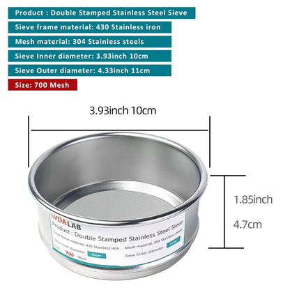 4" (10cm) 304 Stainless Steel Lab Sieve, 80 Mesh (0.2mm) Screen Sifter - Colors B