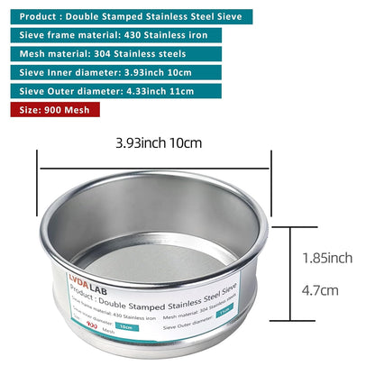 4" (10cm) 304 Stainless Steel Lab Sieve, 80 Mesh (0.2mm) Screen Sifter - Colors B