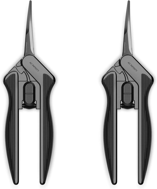 6.6” Stainless Steel Curved Pruning Shear 2-Pack | Lightweight Ergonomic Design, Curved Precision Blades with Nonstick Teflon Coating for Gardening, Hydroponics, Grow Tents