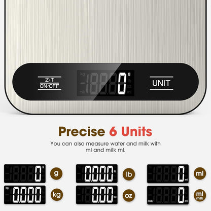 Food Scale, 22lb Digital Kitchen Scale with 6 Units Tare Function | LCD Display, Stainless Steel Weight Grams and Ounces for Baking, Cooking and Meal Prep (Batteries Included)