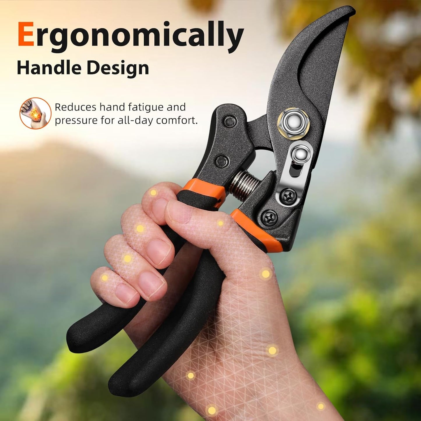 DECERK® Bypass Pruning Shears & Garden Snips for Cutting Stems & Branches | Sharp SK5 Steel Blades for Precise Cuts, Spring Assisted Scissors, Weak Hand Arthritis Garden Clippers, 2 Pack Garden Tools