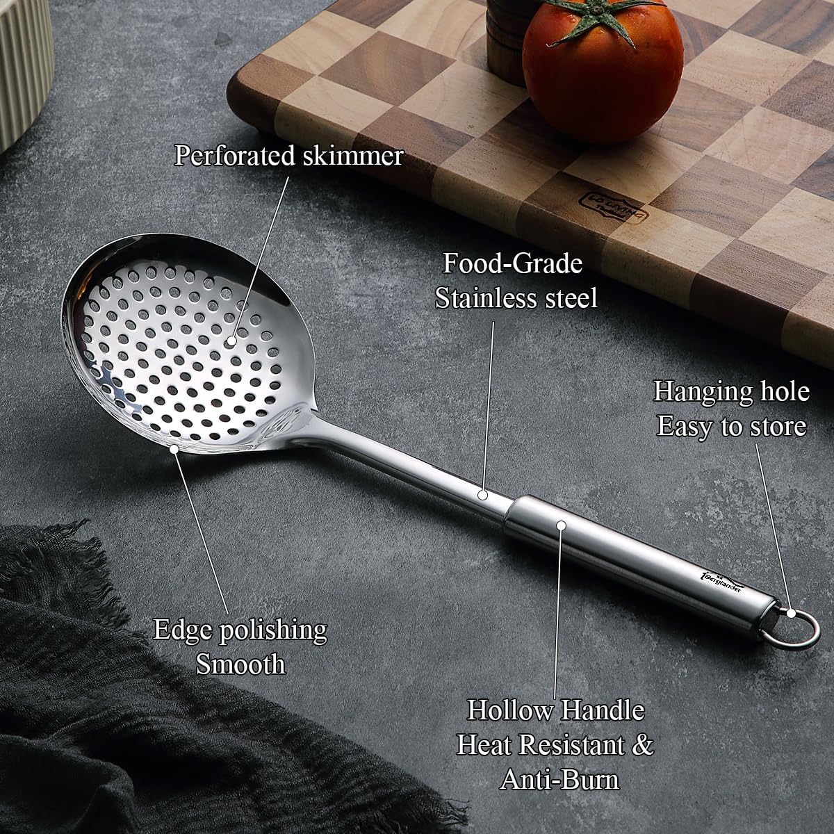 Spider Strainer Skimmer Ladle 2 Pieces, Stainless Steel Kitchen Skimmer Slotted Spoons for for Straining Pasta/Cooking/Frying, Kitchen Utensils Wire Strainer Pasta Spoon