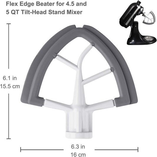 Flex Edge Beater for KitchenAid Tilt-Head Stand Mixer 4.5-5 Quart | Flat Beater Paddle with Flexible Silicone Edges Bowl Scraper, White