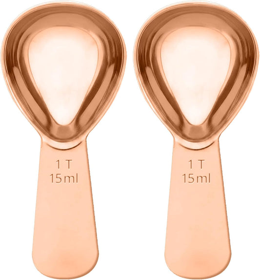 2PCS Coffee Scoop: 1 Tbsp (1/16 Cup / 0.5 Oz / 15Ml) Measuring Spoons Stainless Steel Rose Gold Set for Ground Coffee Protein Powder & Spices Short Handle Fits into Canisters