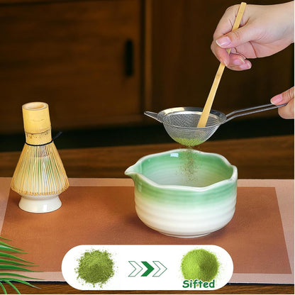 8 Pcs Matcha Whisk Set with Ceramic Bowl, Scoop Rest, Sifter, Tea Mat, Greeting Card, Whisk Holder, Bamboo Whisk and Scoop, Perfect Present for Friend Family Matcha Tea Lovers, Ceremony Kit