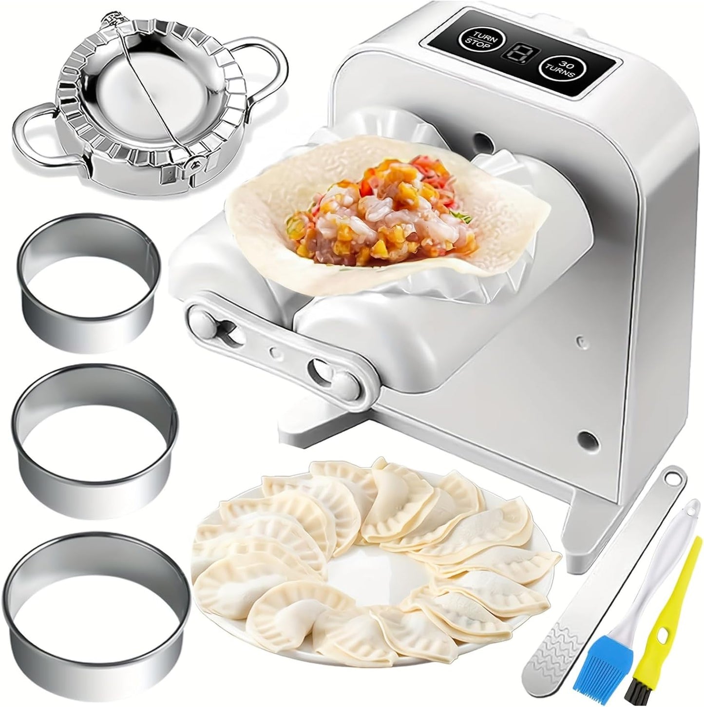 Automatic Dumpling Press Maker Machine, Household Easy Quick Electric Dumpling Maker Press Machine with Empanada Maker Press,Dough Cutters,Spoon and Brush- For Home Kitchen Christmas Birthday Gifts