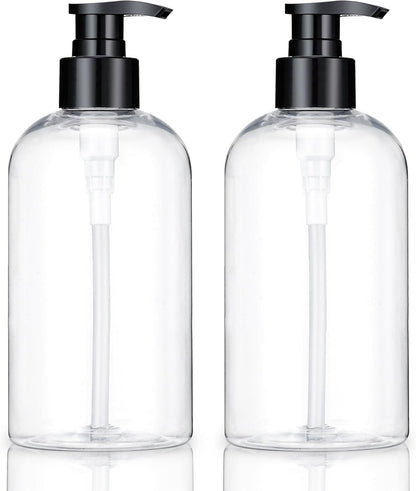 Plastic Pump Bottles Dispenser 2 Pack 10oz Clear Refillable Pump Bottle | Empty Pump Bottle with Dispenser Shampoo Conditioner for Shampoo, Liquid Soap, Massage Oil