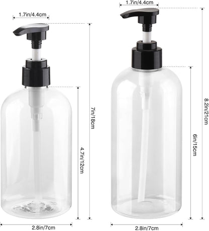 Plastic Pump Bottles Dispenser 2 Pack 10oz Clear Refillable Pump Bottle | Empty Pump Bottle with Dispenser Shampoo Conditioner for Shampoo, Liquid Soap, Massage Oil