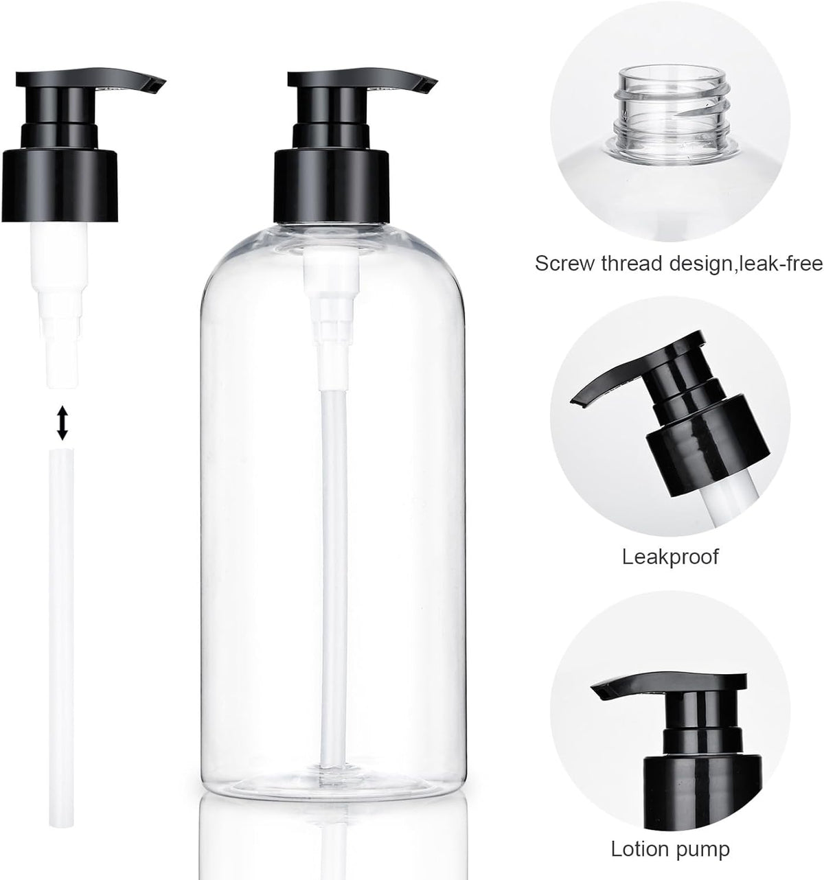 Plastic Pump Bottles Dispenser 2 Pack 10oz Clear Refillable Pump Bottle | Empty Pump Bottle with Dispenser Shampoo Conditioner for Shampoo, Liquid Soap, Massage Oil