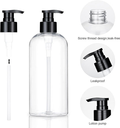 Plastic Pump Bottles Dispenser 2 Pack 10oz Clear Refillable Pump Bottle | Empty Pump Bottle with Dispenser Shampoo Conditioner for Shampoo, Liquid Soap, Massage Oil