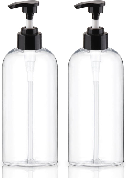 Plastic Pump Bottles Dispenser 2 Pack 10oz Clear Refillable Pump Bottle | Empty Pump Bottle with Dispenser Shampoo Conditioner for Shampoo, Liquid Soap, Massage Oil