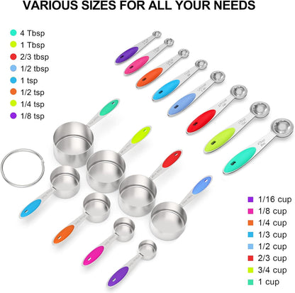 Stainless Measuring Cups and Spoons Set with Silicone Handle, 21pcs