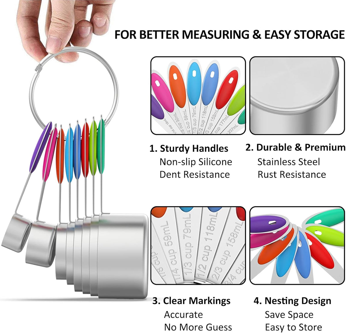 Stainless Measuring Cups and Spoons Set with Silicone Handle, 21pcs