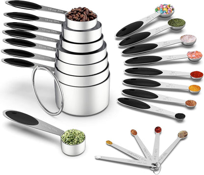 Stainless Measuring Cups and Spoons Set with Silicone Handle, 21pcs