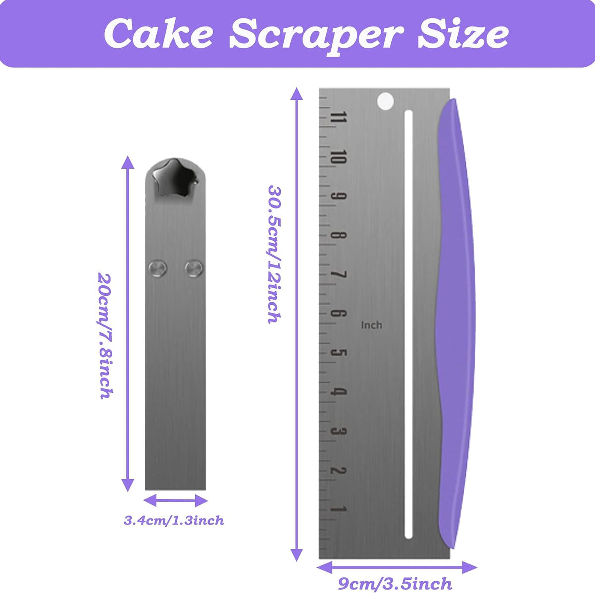 12 Inch Stainless Steel Cake Scraper,Cake Scraper Smoother,Adjustable Kitchen Frosting Spatula Cake Leveler Tool,Cake Bench Scraper for Mousse,Cheese,Cream Cake Decorating Tools