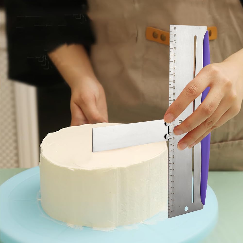 12 Inch Stainless Steel Cake Scraper,Cake Scraper Smoother,Adjustable Kitchen Frosting Spatula Cake Leveler Tool,Cake Bench Scraper for Mousse,Cheese,Cream Cake Decorating Tools
