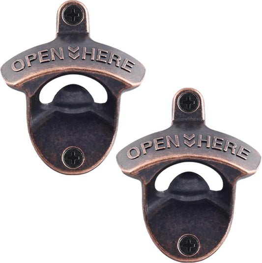 Vintage Copper Bottle Cap Opener Wall Mount, Retro Beer Bottle Opener with Screws for Homes Kitchen (Pack of 2)