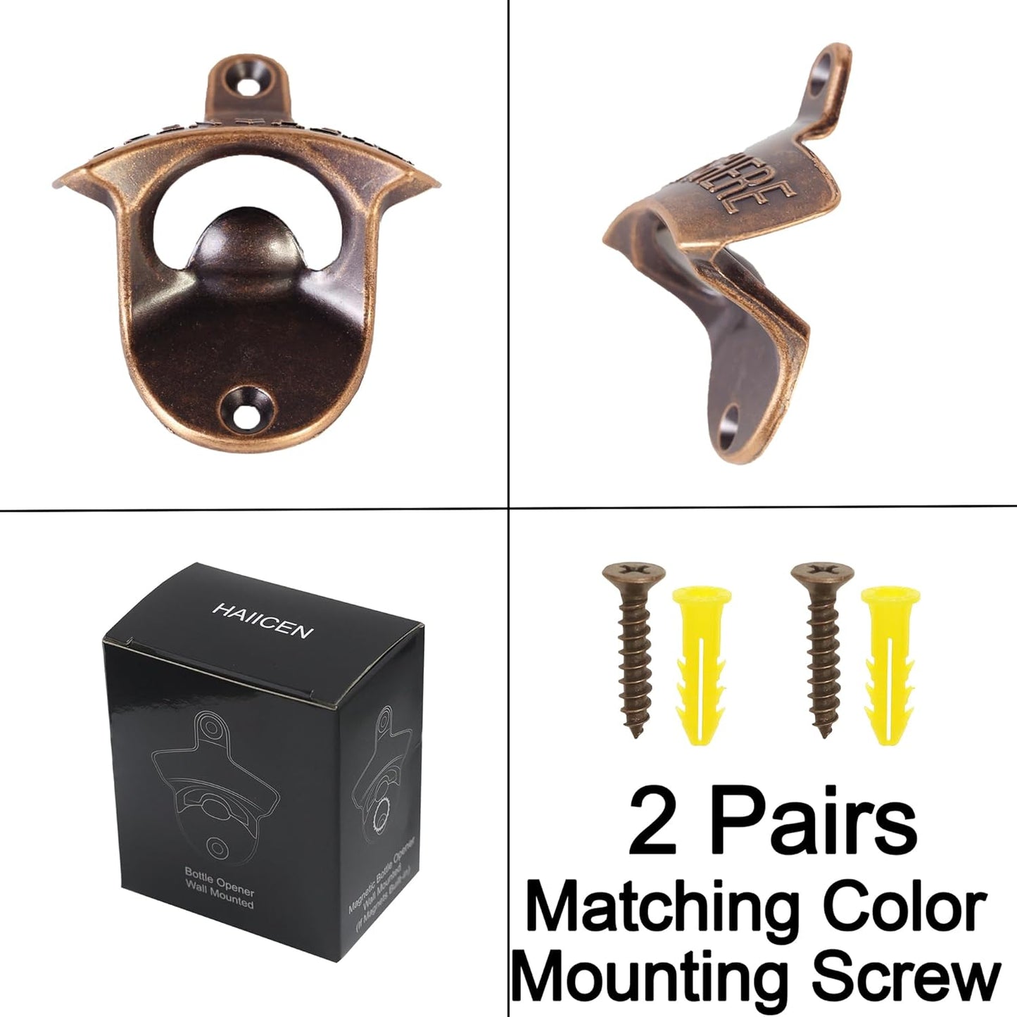 Vintage Copper Bottle Cap Opener Wall Mount, Retro Beer Bottle Opener with Screws for Homes Kitchen (Pack of 2)