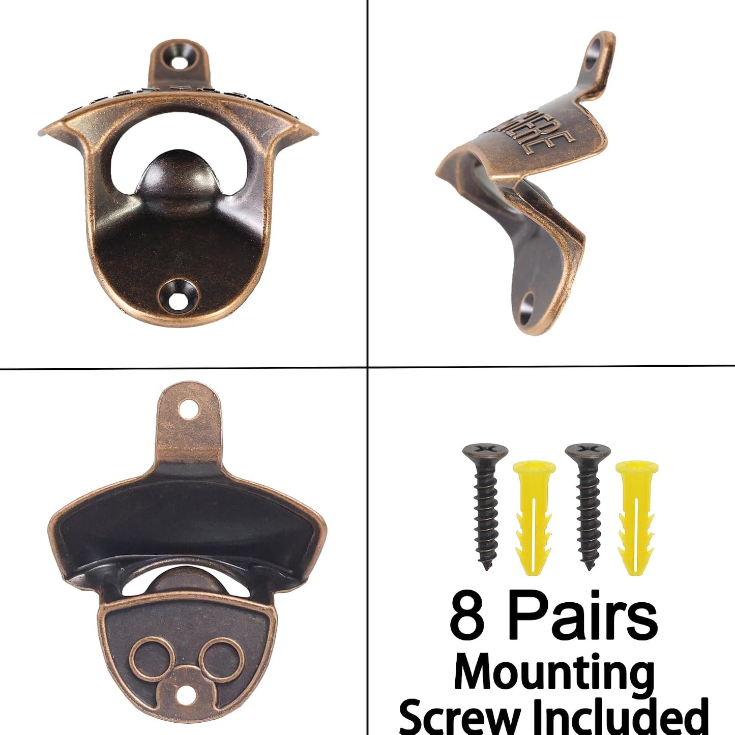 Vintage Copper Bottle Cap Opener Wall Mount, Retro Beer Bottle Opener with Screws for Homes Kitchen (Pack of 2)