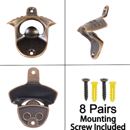 Vintage Copper Bottle Cap Opener Wall Mount, Retro Beer Bottle Opener with Screws for Homes Kitchen (Pack of 2)