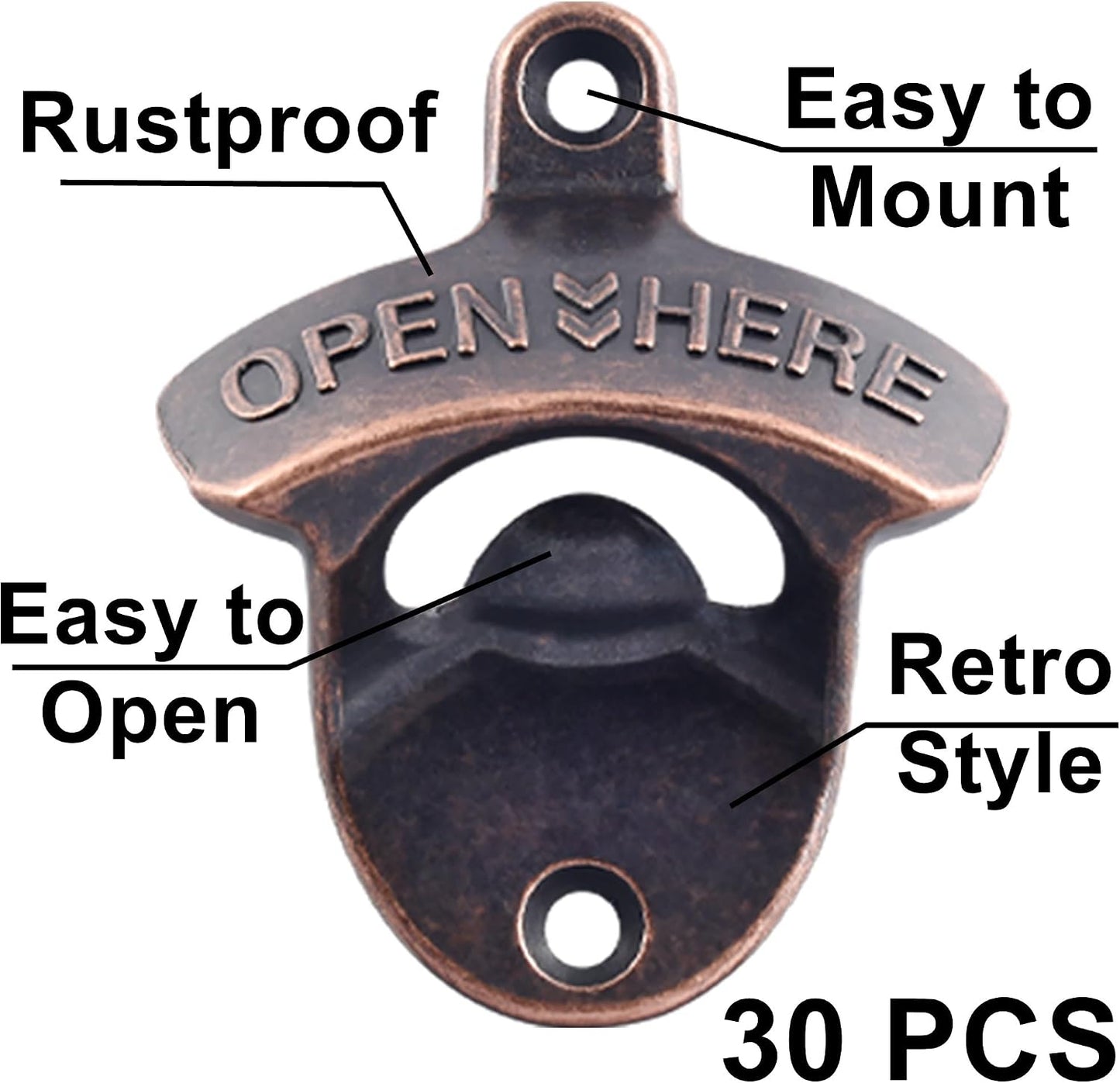 Vintage Copper Bottle Cap Opener Wall Mount, Retro Beer Bottle Opener with Screws for Homes Kitchen (Pack of 2)