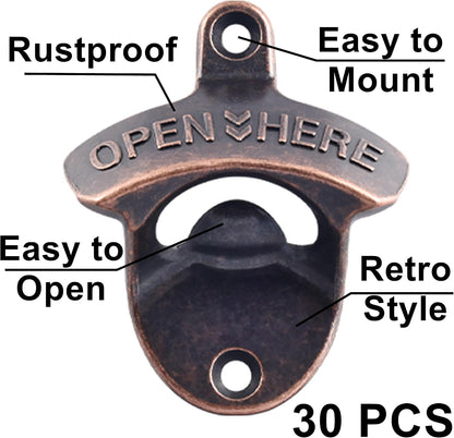 Vintage Copper Bottle Cap Opener Wall Mount, Retro Beer Bottle Opener with Screws for Homes Kitchen (Pack of 2)