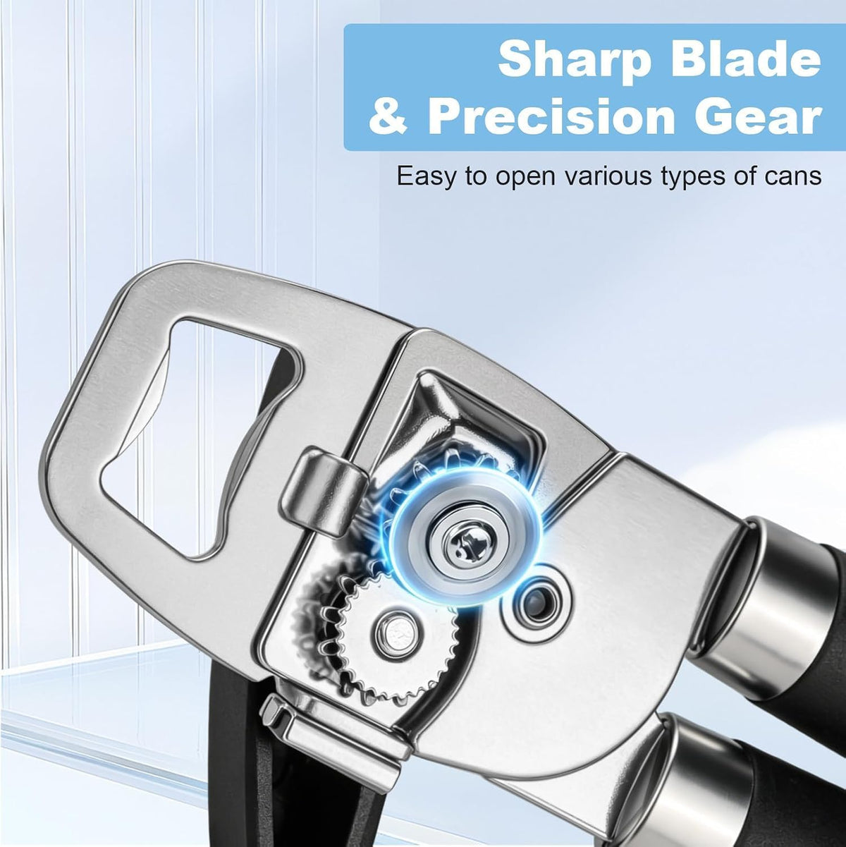 Multifunctional Stainless Steel Manual Can Opener and Bottle Opener, Heavy Duty Hand Held Can Opener with Easy Turn Knob, Sharp Blade Smooth Edge, Good Grips Kitchen Tool for Seniors (Black)