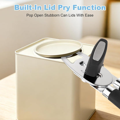 Multifunctional Stainless Steel Manual Can Opener and Bottle Opener, Heavy Duty Hand Held Can Opener with Easy Turn Knob, Sharp Blade Smooth Edge, Good Grips Kitchen Tool for Seniors (Black)