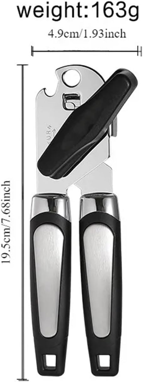 Multifunctional Stainless Steel Manual Can Opener and Bottle Opener, Heavy Duty Hand Held Can Opener with Easy Turn Knob, Sharp Blade Smooth Edge, Good Grips Kitchen Tool for Seniors (Black)