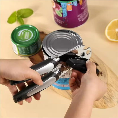 Multifunctional Stainless Steel Manual Can Opener and Bottle Opener, Heavy Duty Hand Held Can Opener with Easy Turn Knob, Sharp Blade Smooth Edge, Good Grips Kitchen Tool for Seniors (Black)