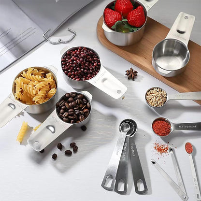 Measuring Cups and Spoons Set, Include 7 Nesting Measuring Cups, 9 Measuring Spoons and 5 Mini Spoons, Stainless Steel Metal Measuring Set, Kitchen Gadgets for Cooking & Baking