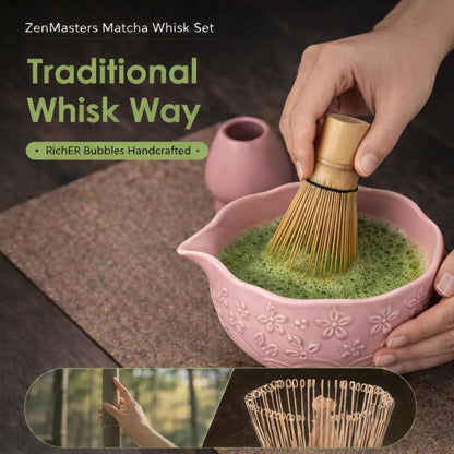 Pink Matcha Whisk Set, 7 Piece Matcha Set Includes Matcha Bowl, Matcha Whisk and Holder, Bamboo Scoop, Scoop Rest, Sifter and Storage Container, Cute Matcha Gift Set for Women & Matcha Lovers