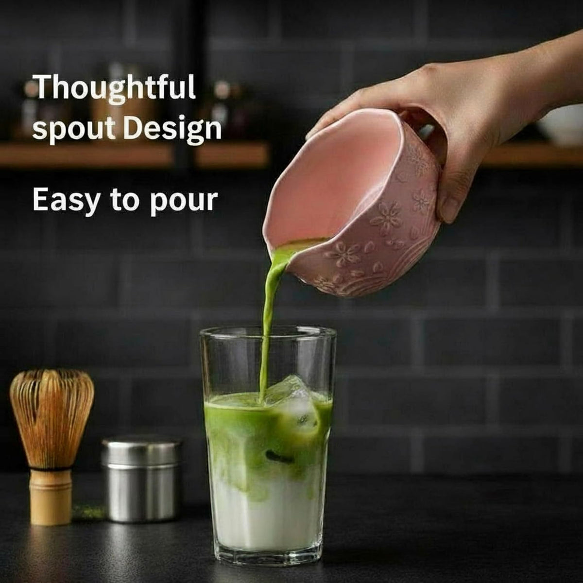 Pink Matcha Whisk Set, 7 Piece Matcha Set Includes Matcha Bowl, Matcha Whisk and Holder, Bamboo Scoop, Scoop Rest, Sifter and Storage Container, Cute Matcha Gift Set for Women & Matcha Lovers