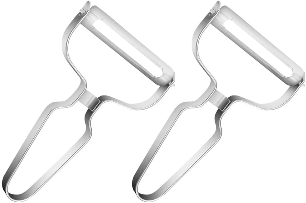 2 Pack Peelers, Stainless Steel Vegetable Peeler, Vegetable Julienne Cutter and Fruit Slicer, Y Shaped Multifunction Potato Peeler with Ergonomic Handle - Flattooth,L