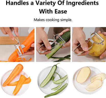 2 Pack Peelers, Stainless Steel Vegetable Peeler, Vegetable Julienne Cutter and Fruit Slicer, Y Shaped Multifunction Potato Peeler with Ergonomic Handle - Flattooth,L