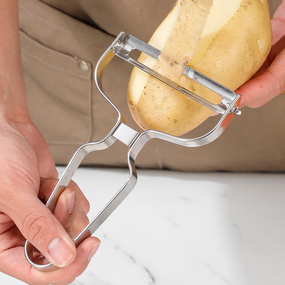 2 Pack Peelers, Stainless Steel Vegetable Peeler, Vegetable Julienne Cutter and Fruit Slicer, Y Shaped Multifunction Potato Peeler with Ergonomic Handle - Flattooth,L