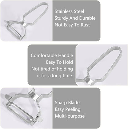 2 Pack Peelers, Stainless Steel Vegetable Peeler, Vegetable Julienne Cutter and Fruit Slicer, Y Shaped Multifunction Potato Peeler with Ergonomic Handle - Flattooth,L