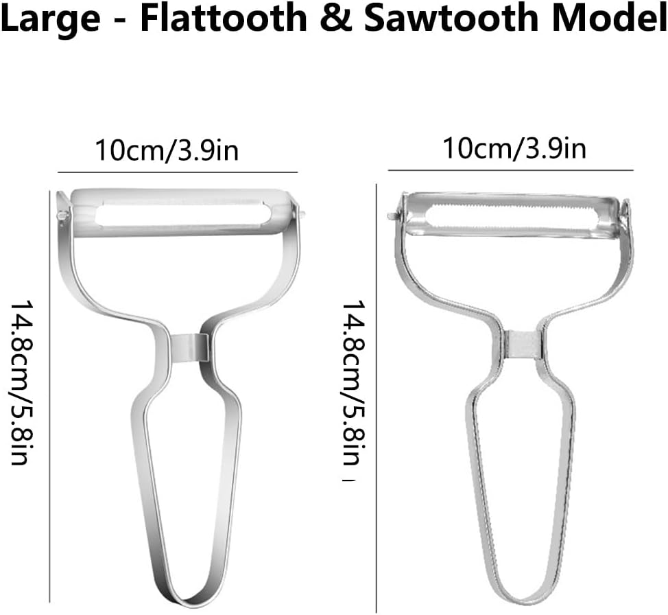 2 Pack Peelers, Stainless Steel Vegetable Peeler, Vegetable Julienne Cutter and Fruit Slicer, Y Shaped Multifunction Potato Peeler with Ergonomic Handle - Flattooth,L