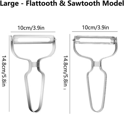 2 Pack Peelers, Stainless Steel Vegetable Peeler, Vegetable Julienne Cutter and Fruit Slicer, Y Shaped Multifunction Potato Peeler with Ergonomic Handle - Flattooth,L