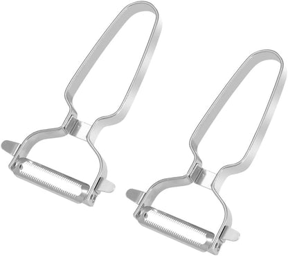 2 Pack Peelers, Stainless Steel Vegetable Peeler, Vegetable Julienne Cutter and Fruit Slicer, Y Shaped Multifunction Potato Peeler with Ergonomic Handle - Flattooth,L