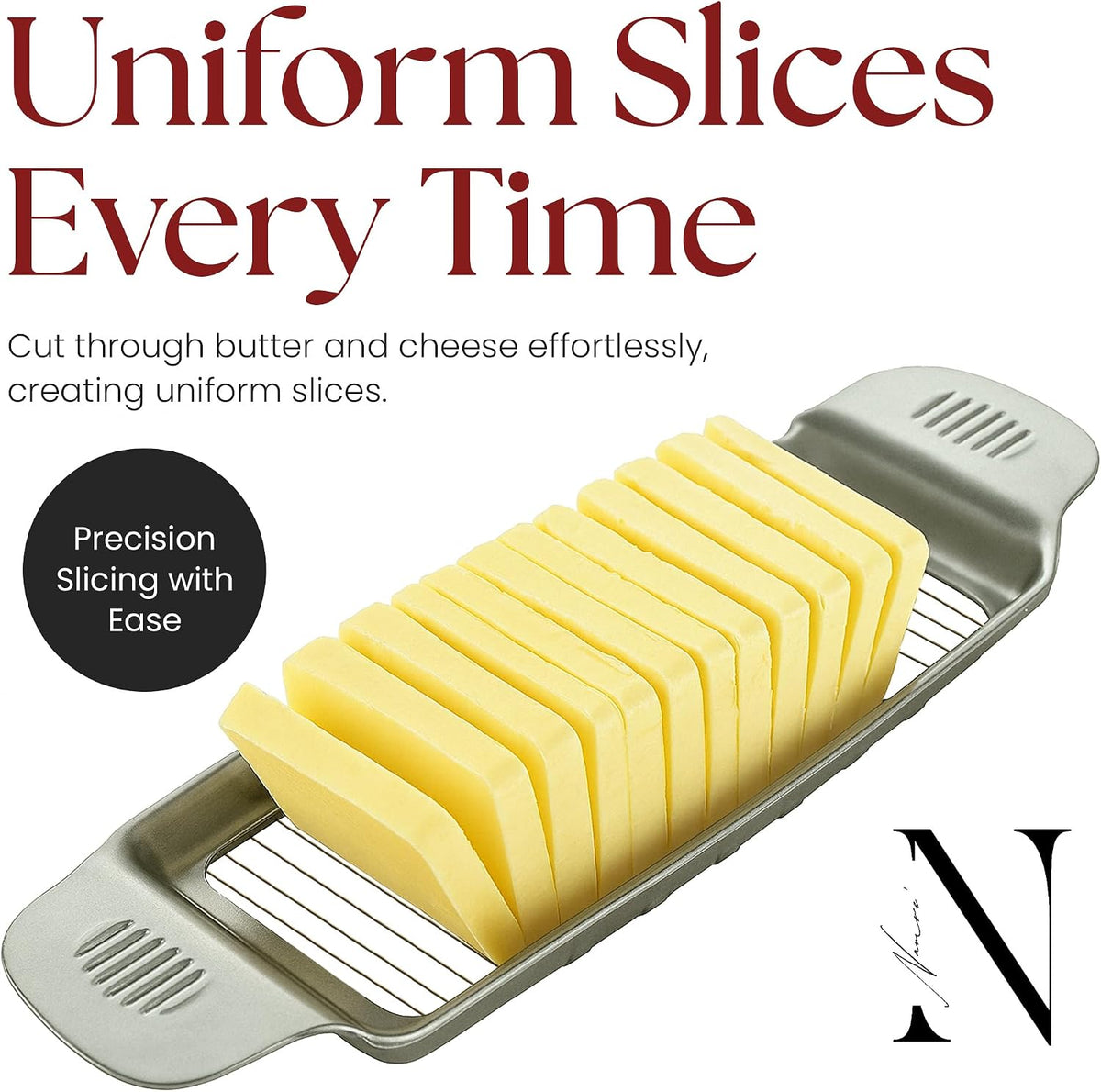 Wire Butter Slicer Cutter with Wooden Tray, Stainless Steel