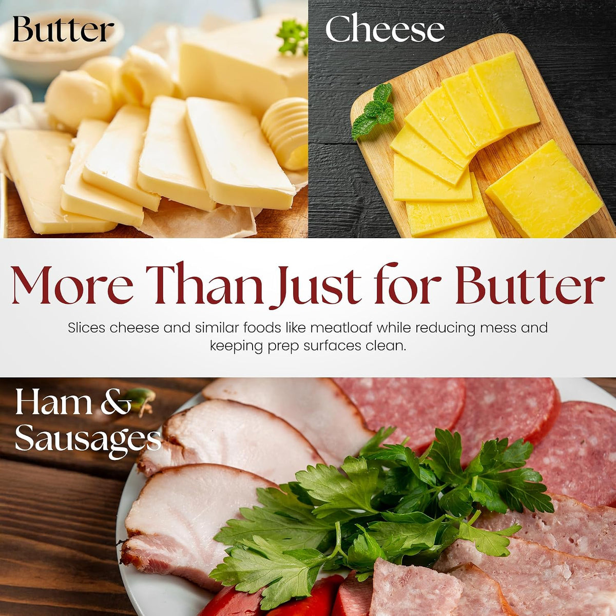 Wire Butter Slicer Cutter with Wooden Tray, Stainless Steel