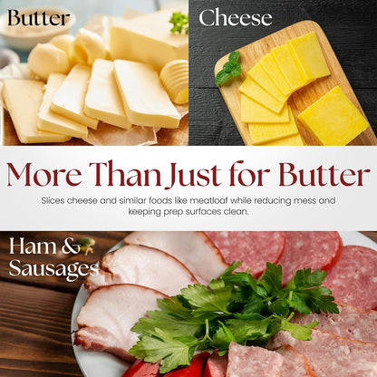 Wire Butter Slicer Cutter with Wooden Tray, Stainless Steel