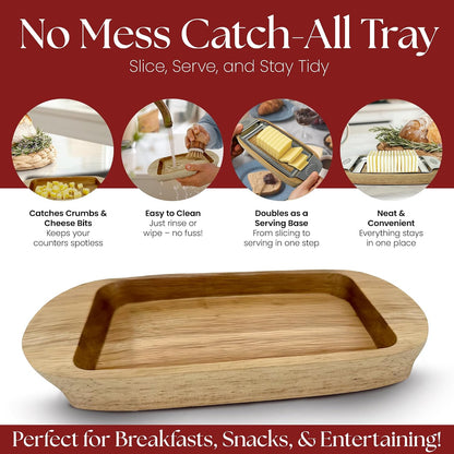Wire Butter Slicer Cutter with Wooden Tray, Stainless Steel