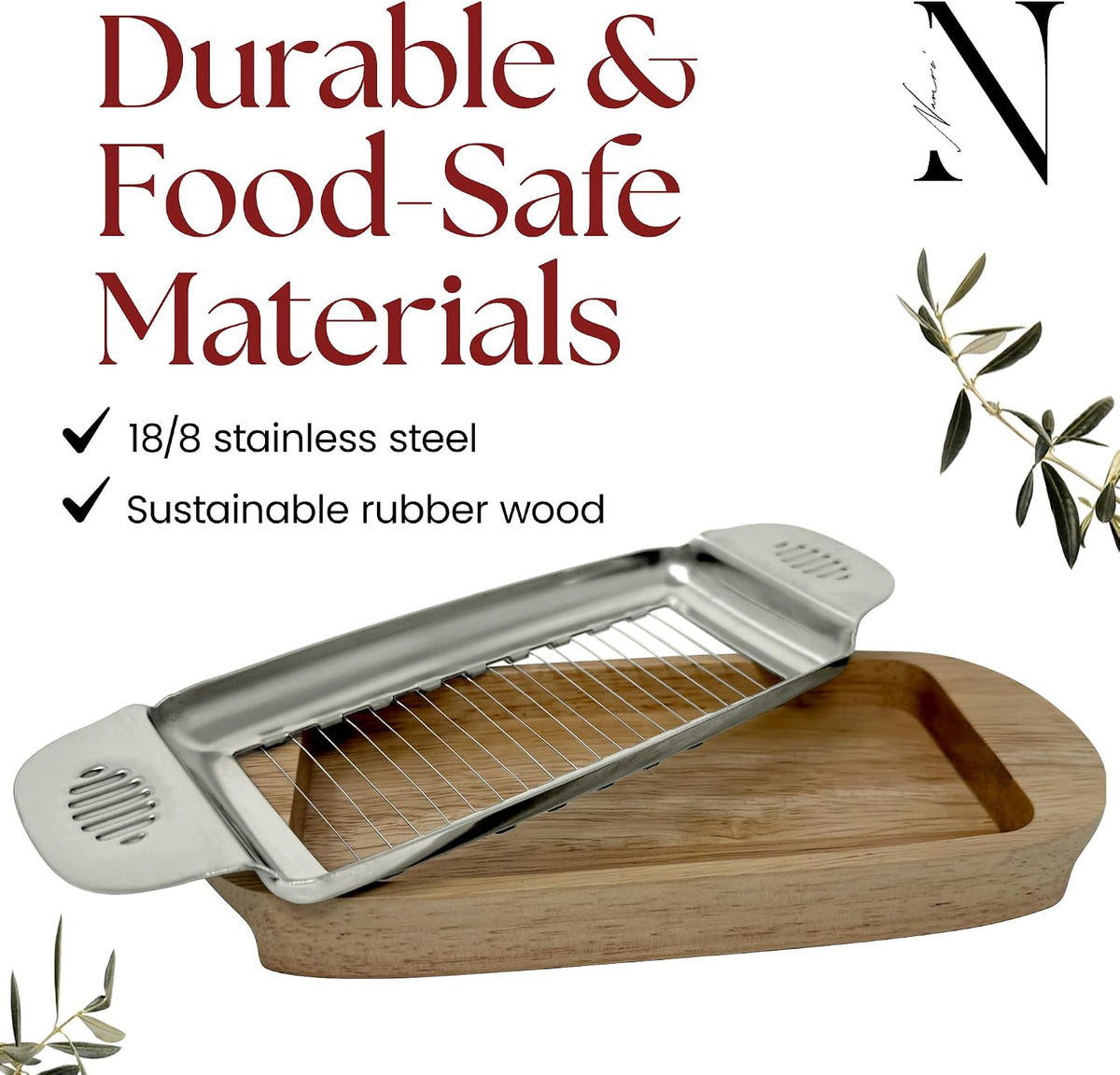 Wire Butter Slicer Cutter with Wooden Tray, Stainless Steel