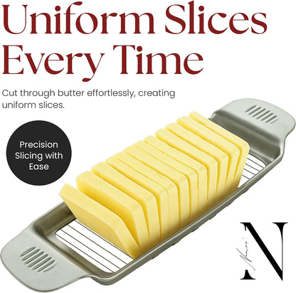 Wire Butter Slicer Cutter with Wooden Tray, Stainless Steel