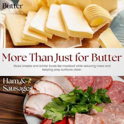Wire Butter Slicer Cutter with Wooden Tray, Stainless Steel