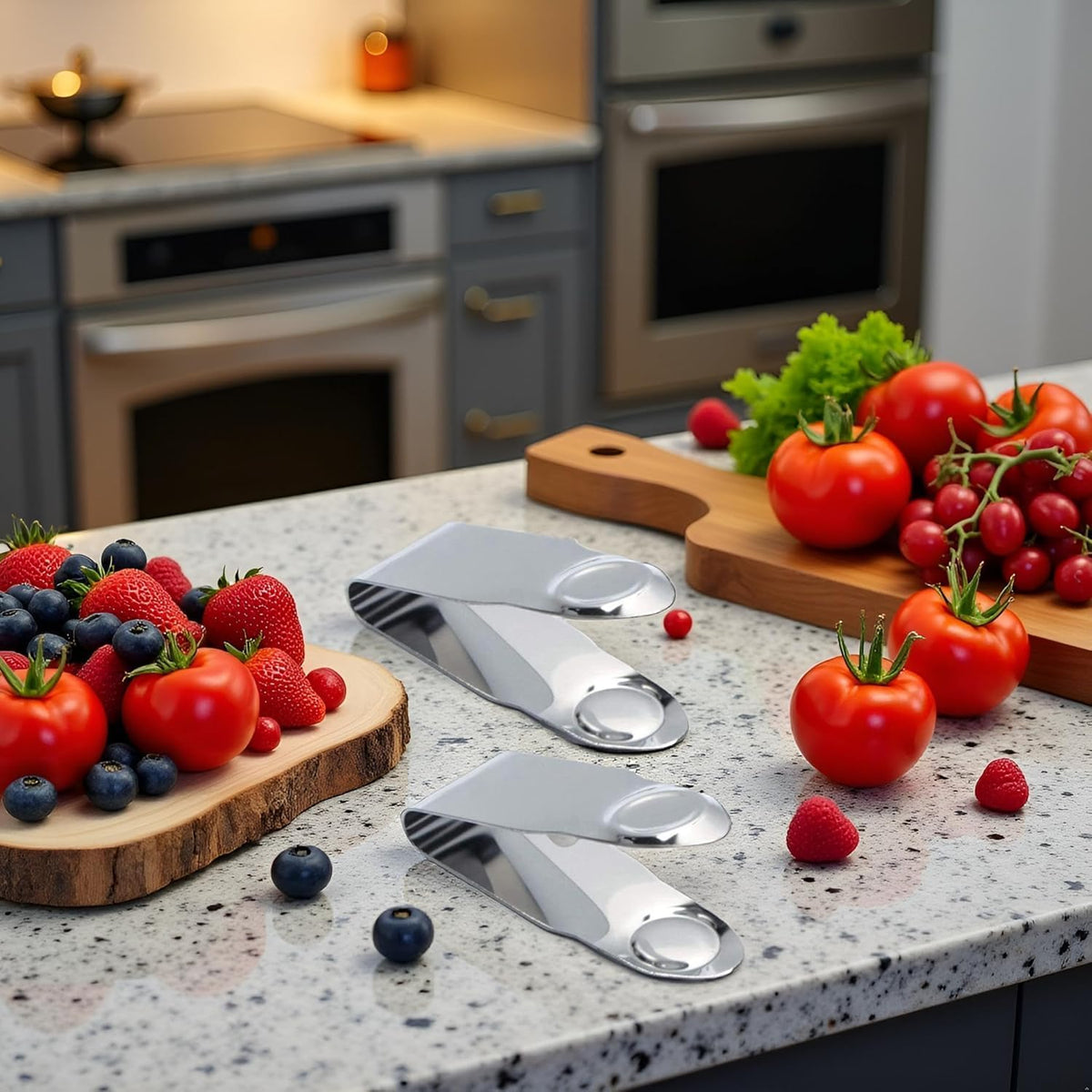 2Pcs Stainless Steel Strawberry Huller Fruit Stem Remover, Picker Leaf Peeler Tweezers Kitchen Gadgets for Strawberry Cherry Tomato Fruit Tools