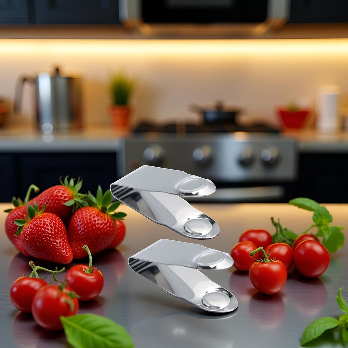 2Pcs Stainless Steel Strawberry Huller Fruit Stem Remover, Picker Leaf Peeler Tweezers Kitchen Gadgets for Strawberry Cherry Tomato Fruit Tools