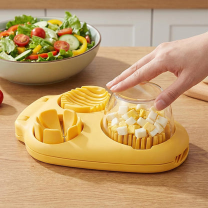 3 In 1 Egg Slicer For Hard Boiled Eggs, Strawberry Slicer Grape Cutter, 2026 New Stainless Steel 3 Slice Modes Egg Cutter, Dishwasher Safe Kitchen Slicer for Mushroom, Cherry (Yellow)